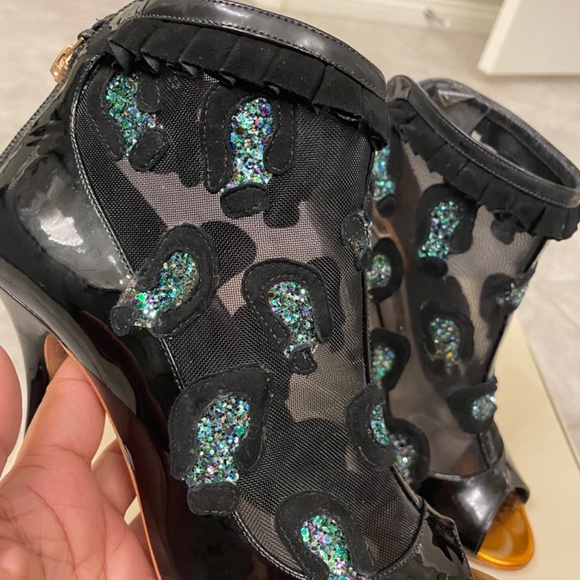 SOPHIA WEBSTER Felice Embellished Mesh Black Patent-Leather Ankle Boot S… - Picture 8 of 12